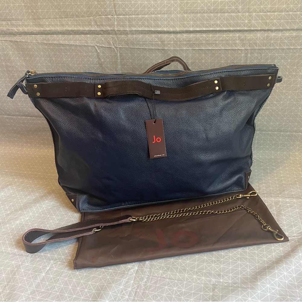 NWT Jo Handbags Drew Tote in Navy Pebbled Leather